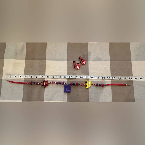 Vintage 90s Y2K Handmade Teacher Jewelry Set Schoolhouse Bus Necklace Earrings - Picture 12 of 13